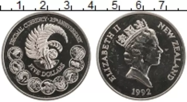 Монета 5 долларов Новой Зеландии 1992 года Медно-никель Елизавета II