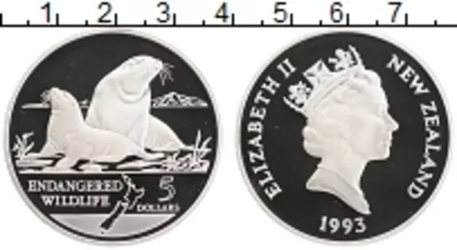 Монета 5 долларов Новой Зеландии 1993 года Серебро Сохранение животного мира