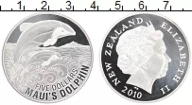 Монета 5 долларов Новой Зеландии 2010 года Серебро Дельфин Мауи