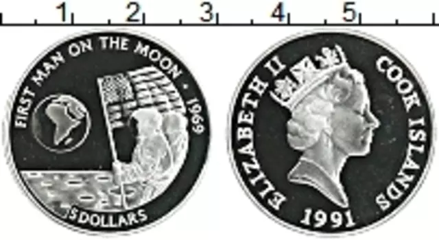 Монета 5 долларов Островов Кука 1991 года Серебро Елизавета II