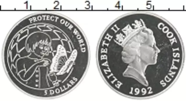 Монета 5 долларов Островов Кука 1992 года Серебро Сохранение животного мира