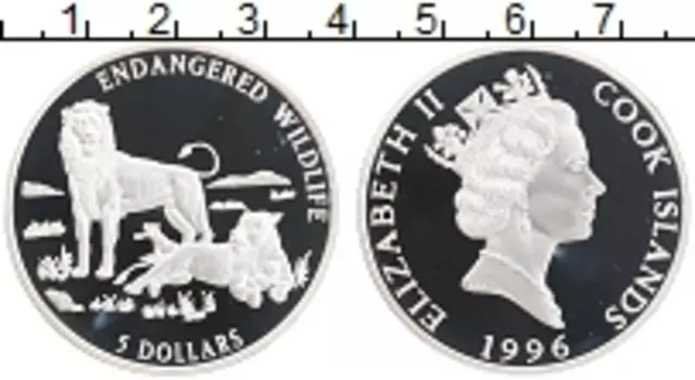 Монета 5 долларов Островов Кука 1996 года Серебро Сохранение животного мира