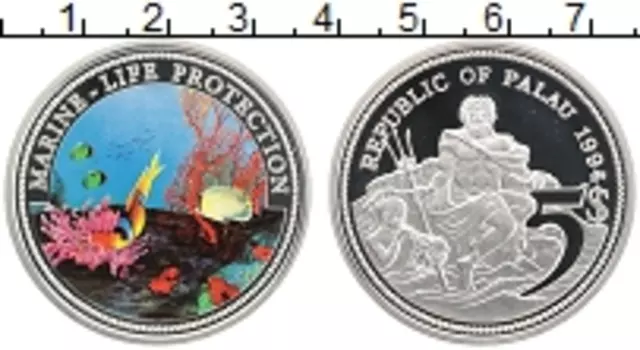 Монета 5 долларов Палау 1994 года Серебро Защита морской жизни
