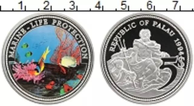 Монета 5 долларов Палау 1994 года Серебро Защита морской жизни