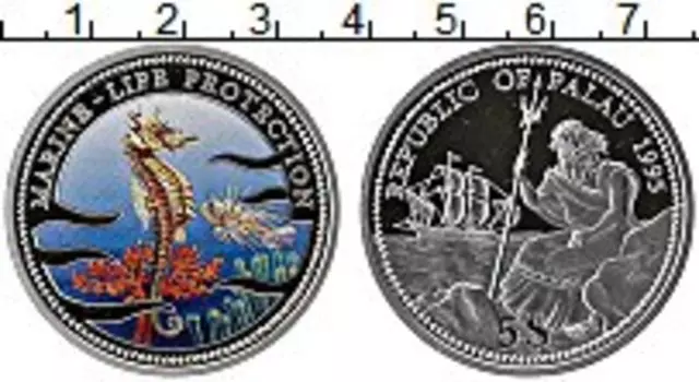 Монета 5 долларов Палау 1995 года Серебро Защита морской жизни