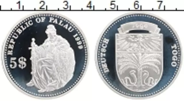 Монета 5 долларов Палау 1999 года Серебро Немецкое Того