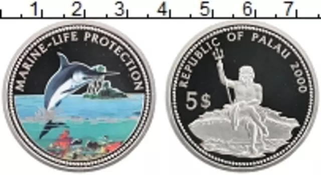 Монета 5 долларов Палау 2000 года Серебро Защита морской жизни