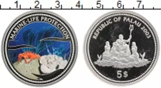 Монета 5 долларов Палау 2003 года Серебро Защита морской жизни