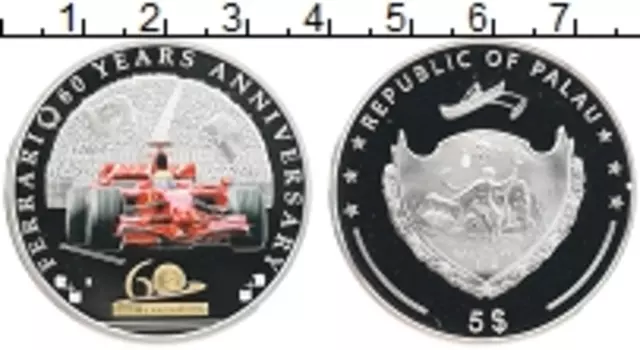 Монета 5 долларов Палау 2007 года Серебро 60 лет Формулы -1