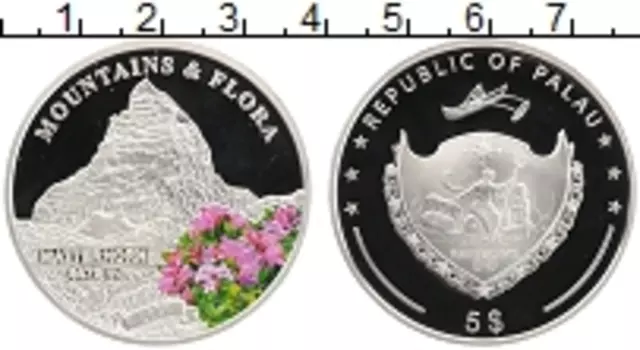 Монета 5 долларов Палау 2009 года Серебро Горы и флора
