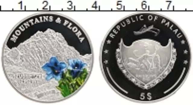 Монета 5 долларов Палау 2009 года Серебро Горы и флора