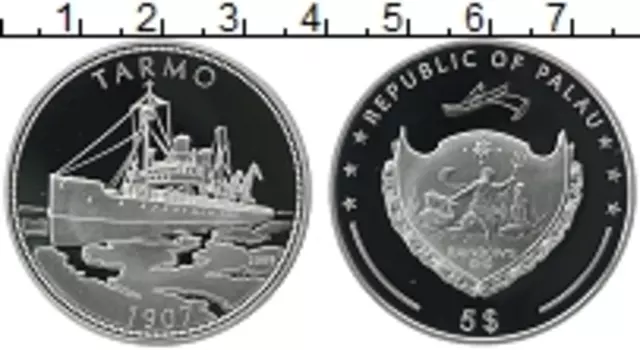 Монета 5 долларов Палау 2009 года Серебро Корабль ТАРМО