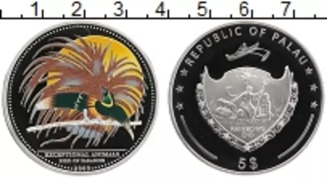 Монета 5 долларов Палау 2009 года Серебро Райская птица