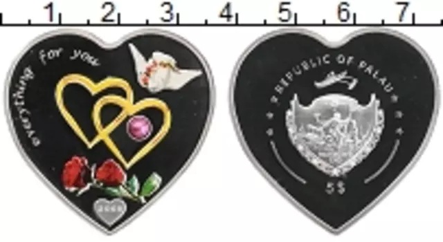 Монета 5 долларов Палау 2009 года Серебро Вечная любовь