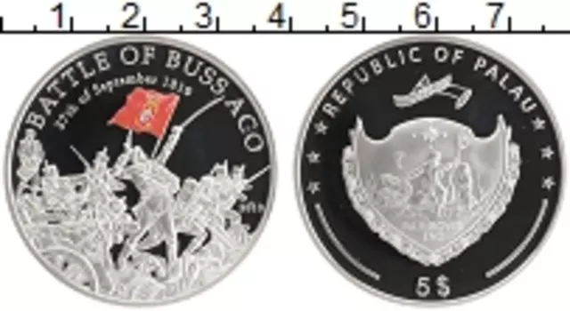Монета 5 долларов Палау 2010 года Серебро 200 лет Битве при Бусаку