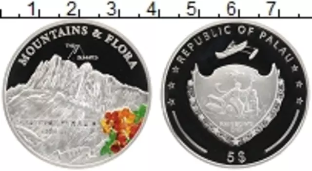 Монета 5 долларов Палау 2010 года Серебро Горы и флора