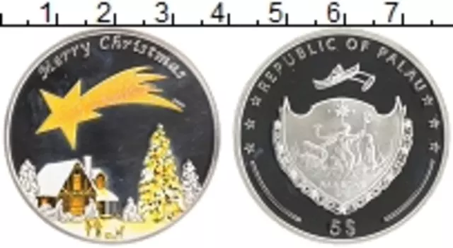 Монета 5 долларов Палау 2010 года Серебро Рождество