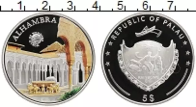 Монета 5 долларов Палау 2011 года Серебро Альгамбра цветная печать