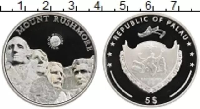 Монета 5 долларов Палау 2011 года Серебро Чудеса Архитектуры, Гора Рашмор