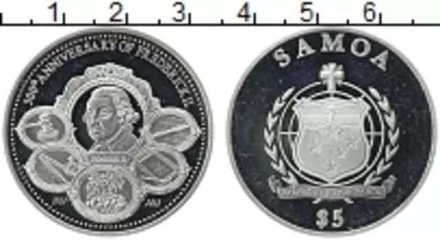 Монета 5 долларов Самоа 2012 года Серебро 300 лет со дня рождения Фридриха II