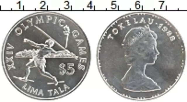 Монета 5 долларов Токелау 1988 года Серебро Елизавета II