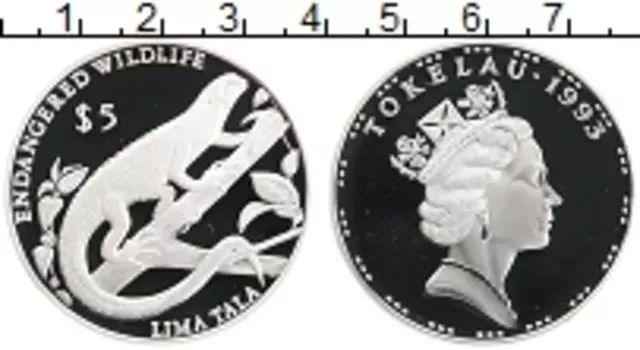 Монета 5 долларов Токелау 1993 года Серебро Елизавета II