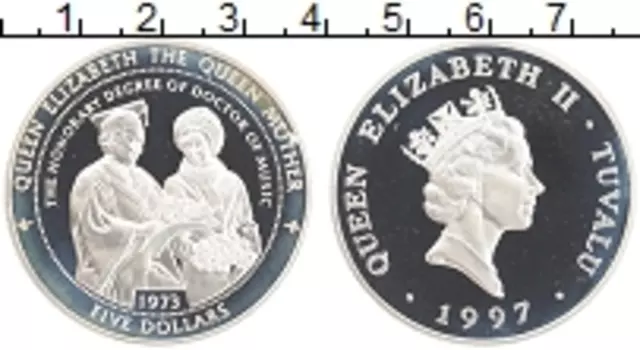 Монета 5 долларов Тувалу 1997 года Серебро Елизавета II
