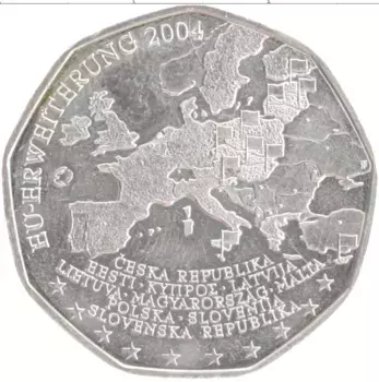 Монета 5 евро Австрии 2004 года Серебро Расширение Евросоюза