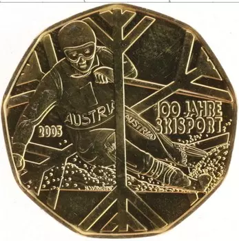 Монета 5 евро Австрии 2005 года Серебро Позолота
