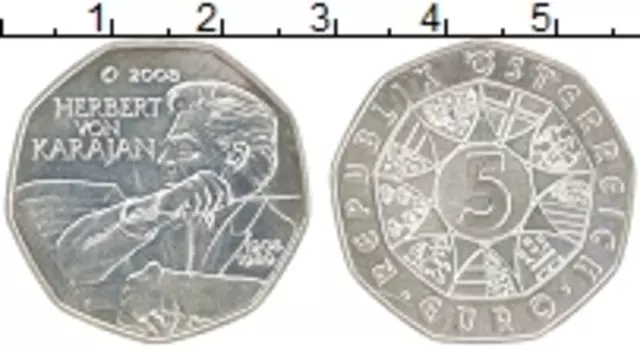 Монета 5 евро Австрии 2008 года Серебро 100 лет со дня рождения Герберта фон Караяна