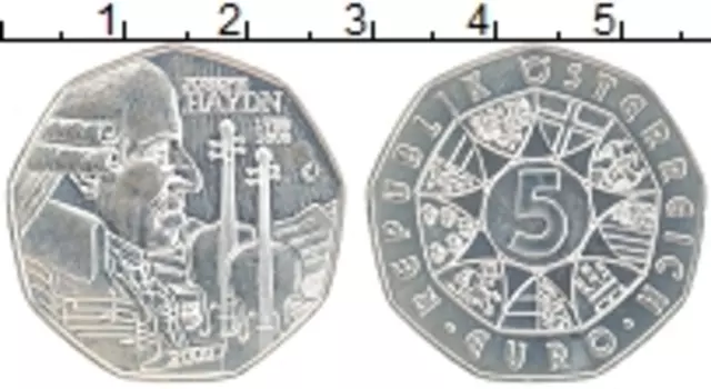 Монета 5 евро Австрии 2009 года Серебро 200 лет со дня смерти Йозефа Гайдна