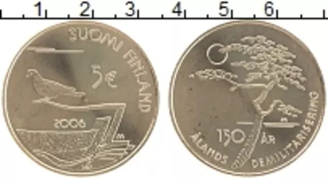 Монета 5 евро Финляндии 2006 года Латунь 150 лет Демилитаризации Аландских островов