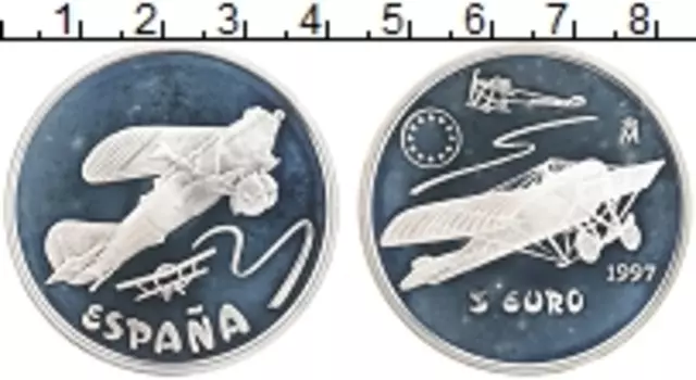 Монета 5 евро Испании 1997 года Серебро Дань испанской авиации - Ньюпо?р
