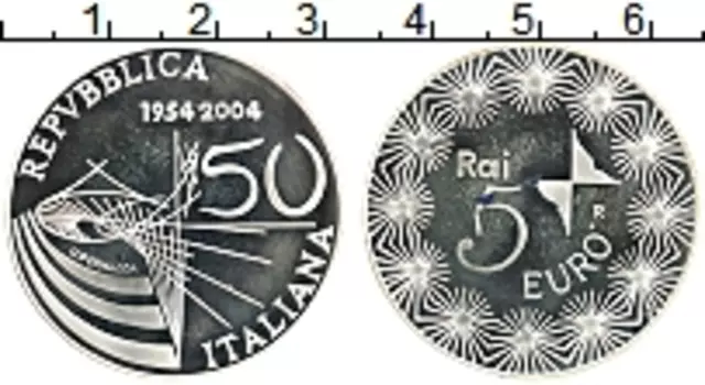 Монета 5 евро Италии 2004 года Серебро 50 лет телевиденья Италии
