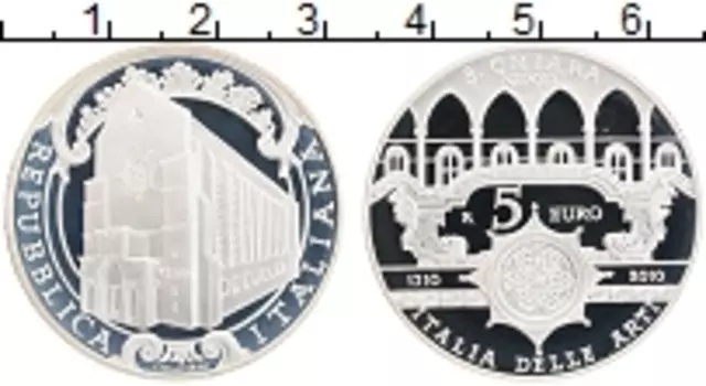 Монета 5 евро Италии 2010 года Серебро Искусство Италии, Санта-Кьяра, Неаполь