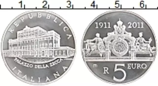 Монета 5 евро Италии 2011 года Серебро 100 лет Дворецу Дзекка