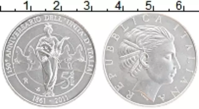 Монета 5 евро Италии 2011 года Серебро 150 лет объединения Италии