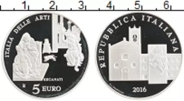 Монета 5 евро Италии 2016 года Серебро Искусство Италии, Реканати, Марке