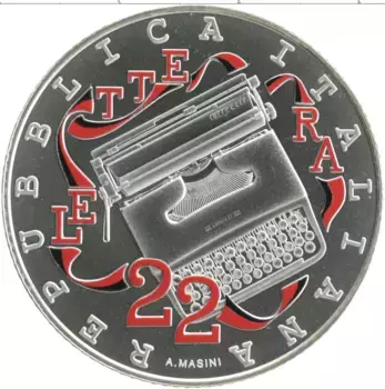 Монета 5 евро Италии 2020 года Серебро Пишущая машинка - Оливетти Леттера 22