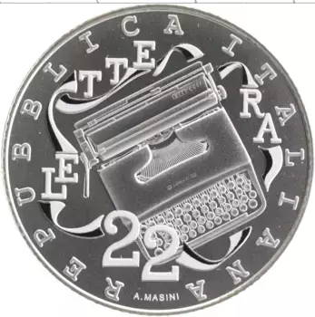Монета 5 евро Италии 2020 года Серебро Пишущая машинка - Оливетти Леттера 22