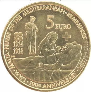 Монета 5 евро Мальты 2014 года Латунь 100 лет начала ПМВ