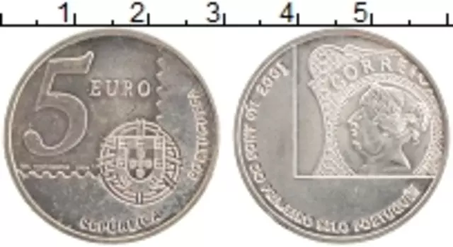 Монета 5 евро Португалии 2003 года Серебро 150 лет португальским почтовым маркам