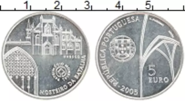 Монета 5 евро Португалии 2005 года Серебро Монастырь в Баталье