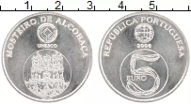 Монета 5 евро Португалии 2006 года Серебро Монастырь Алкобаса
