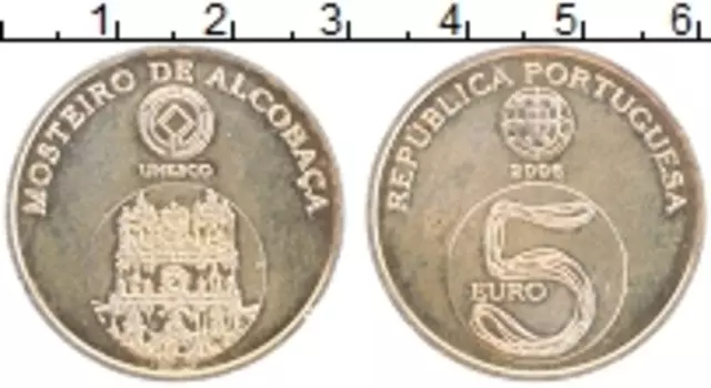 Монета 5 евро Португалии 2006 года Серебро Монастырь Алкобаса