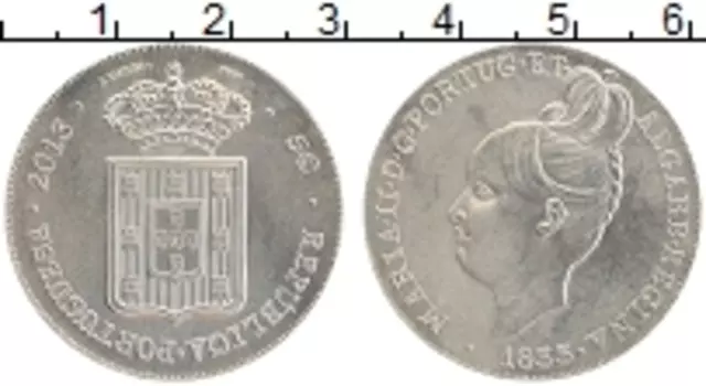 Монета 5 евро Португалии 2013 года Медно-никель Песа 1833 года королевы Марии II