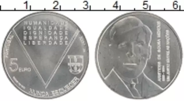 Монета 5 евро Португалии 2021 года Медно-никель Аристидес де Соуза Мендес - Никогда не забывай