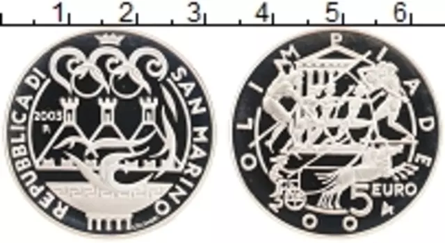 Монета 5 евро Сан-Марино 2003 года Серебро Олимпийские игры 2004