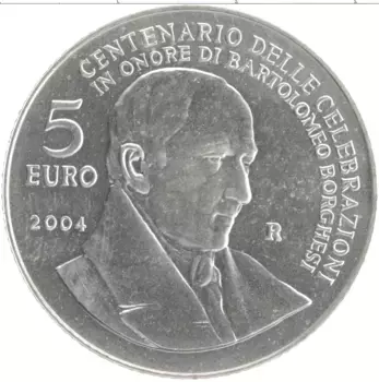 Монета 5 евро Сан-Марино 2004 года Серебро 100-летие со дня рождения Бартоломео Боргези