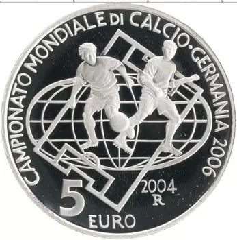 Монета 5 евро Сан-Марино 2004 года Серебро Чемпионат мира по футболу